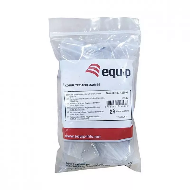 Ekranuotas Cat6 Keystone tiesioginis sujungiklis, 8 vnt. rinkinys, EQUIP — Plokščia konstrukcija, RJ-45, 17×35,5×24,4 mm, sidabrinis