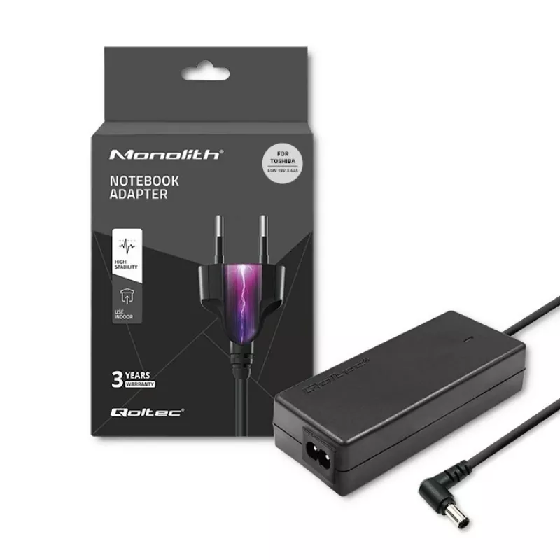 Nešiojamojo kompiuterio maitinimo adapteris Qoltec Toshiba 65W 3.42A 19V 5.5x2.5 50073.65W
