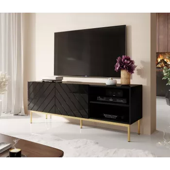 ABETO RTV spintelė ant auksinis plieninis rėmas 150x42x60 juodas/blizgus juodas