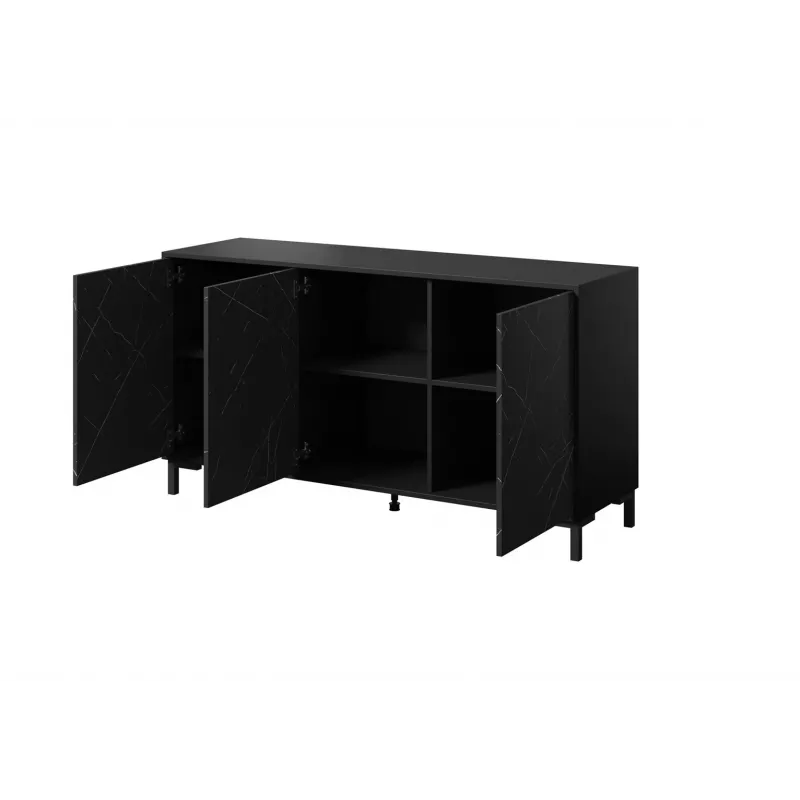 MARMO 3D komoda 150x45x80.5 cm matinis juodas/marble juodas