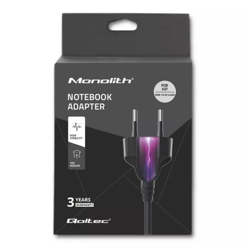 Qoltec maitinimo blokas nešiojamam kompiuteriui HP 90W 19,5V 4,62A 4,5x3,0 + kaištis 50052.90w.hp