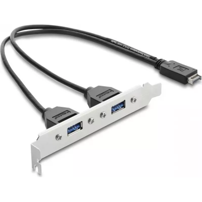 DELOCK USB Typ-E Key A ST į 2× USB-A 5 Gbps adapteris su laikikliu (modelis 67345)