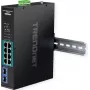TRENDnet TI-PGM102 - komutatorius - pramoninis - 8 x 10/100/1000 (PoE+) + 2 x Gigabit SFP - montuojamas ant DIN bėgelio, tvirtinamas prie sienos - PoE+ (240 W) - atitinka TAA (TI-PGM102)