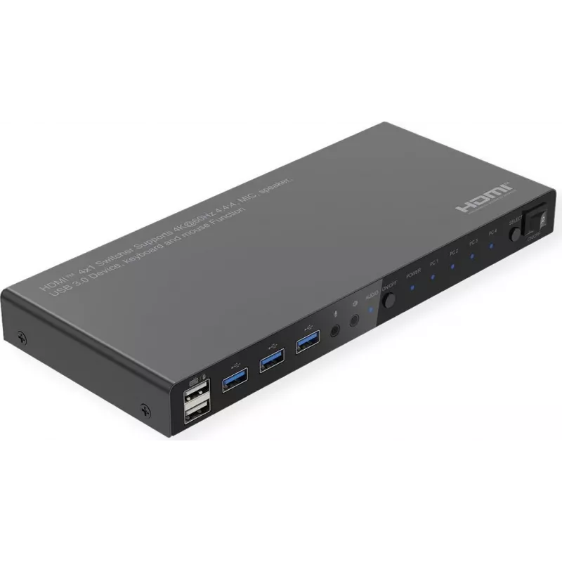 ROLINE KVM Switch 4-way USB+ HDMI 4K60+ 3xUSB Audio - KVM jungiklis - 3 prievadų (14.01.3428)