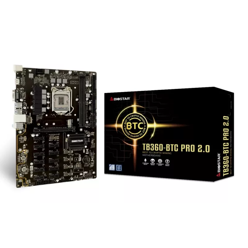 Pagrindinė plokštė BIOSTAR TB360-BTC PRO 2.0 ATX Intel B360, LGA 1151, 2x DIMM DDR4 iki 32GB, 11x PCIe x1 + 1x PCIe x16, M.2, SATA III, USB-A