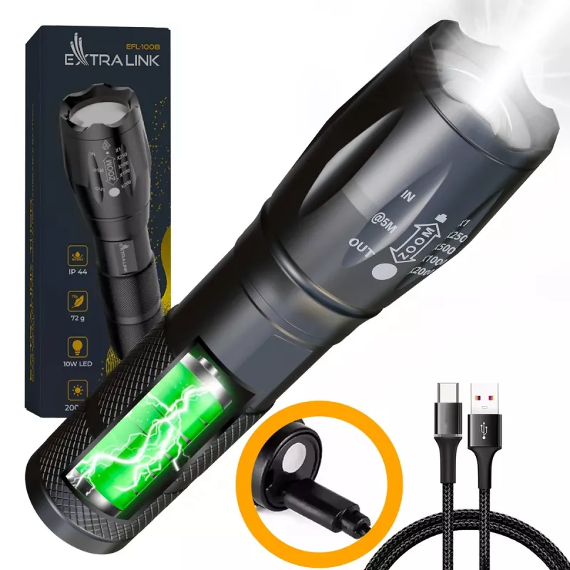 Rankinis žibintuvėlis Extralink EX.30707 Juodas SMD LED 10W USB