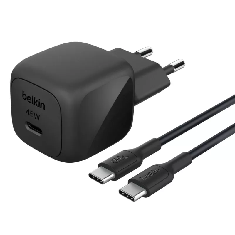 USB-C įkroviklis Belkin BOOSTCHARGE 45W PD PPS – kompaktiškas 45W USB-C PD PPS maitinimo adapteris