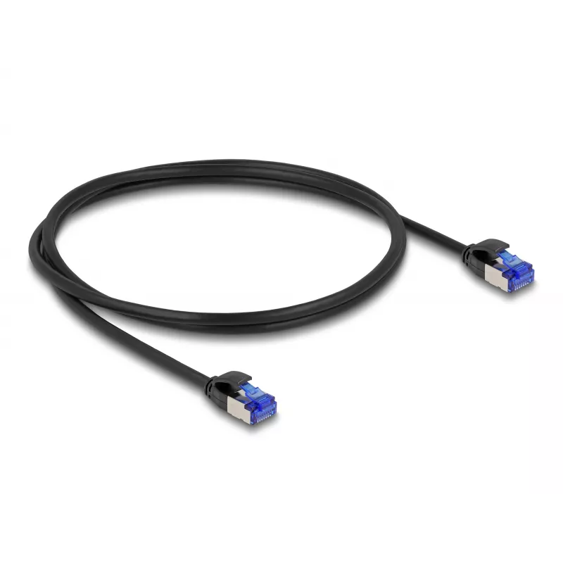 Tinklo kabelis DeLOCK RJ45 Cat.6A S/FTP plonas 1 m juodas