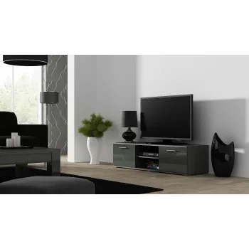 TV staliukas cama meble SOHO 140 — 1400×430×370 mm, pilkas viršus (medžio drožlių plokštė), pilkas rėmas