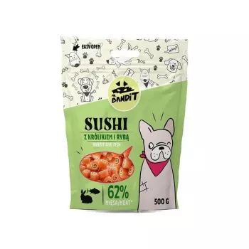 Šunų skanėstai VETEXPERT MR. BANDIT SUSHI su triušiena ir žuvimi, 500 g, hipoalerginiai, be glitimo