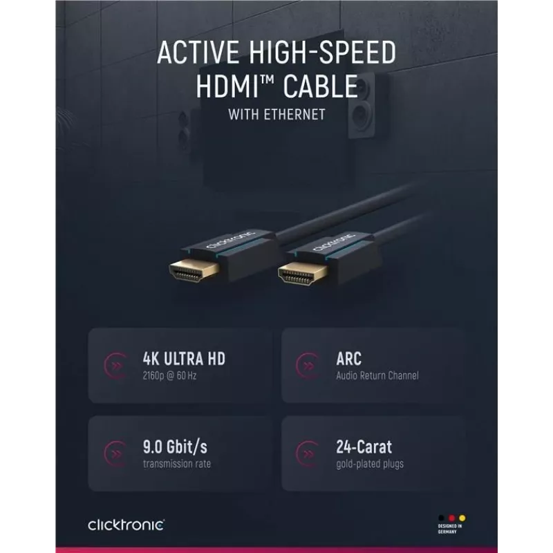 ClickTronic 39085 HDMI laidas 20 m HDMI A tipo (standartinis) juodas (39085)