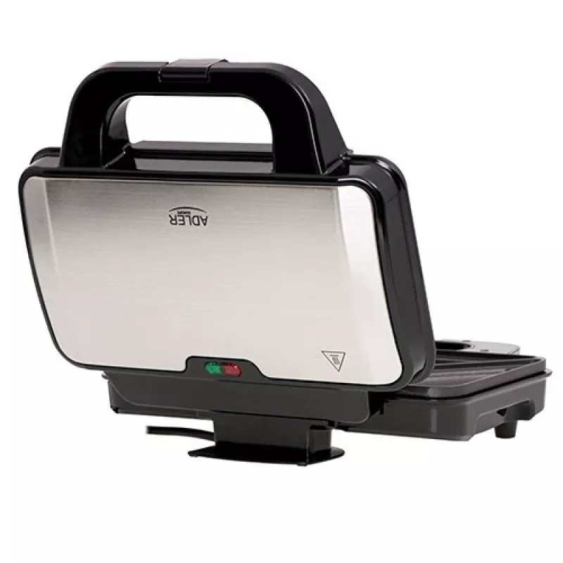 Sumuštinių keptuvė Adler AD 3043, 1300 W, nelimpančios plokštės, 2 sumuštiniams, 285×152 mm kepimo paviršius, juoda