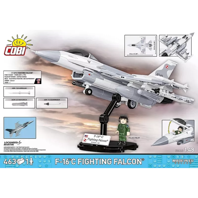 Konstruktorius Cobi F-16C Fighting Falcon — 463 dalys, mastelio modelio surinkimo rinkinys