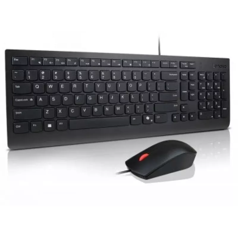 Laidinės klaviatūros ir pelės rinkinys Lenovo Essential 4X31R64445 — USB laidinė pilno dydžio klaviatūra ir laidinė USB pelė