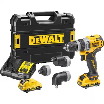 Pistoleto formos grąžtas DeWalt DCD703L2T-QW — 12V, 3,0Ah x2, 1500 aps./min., 10 mm begalinis griebtuvas, 25,5 N·m, 0,9 kg