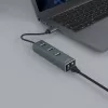 SAVIO USB-A šakotuvas su RJ-45 Gigabit Ethernet AK-57 — 3× USB-A + RJ-45, USB 3.2 Gen 1 Micro‑B prieglobos prievadas, 5 Gbit/s, 4 prievadai, pilkas