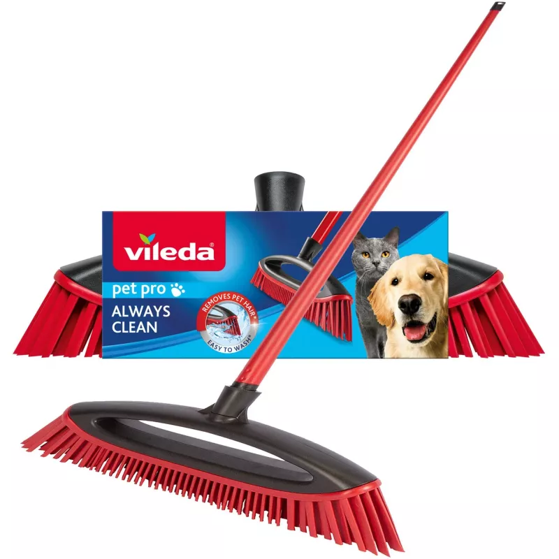 Šluota VILEDA Pet Pro ALWAYS CLEAN su ergonomiška raudona rankena, lengvos konstrukcijos