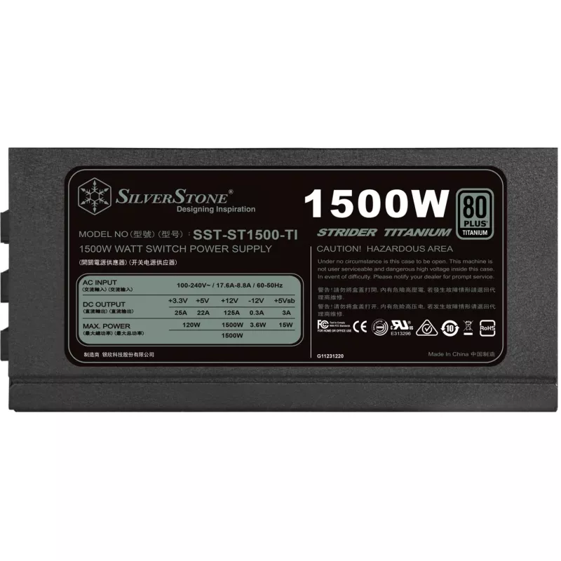 Sidabrinėstone SST-ST1500-TI v1.1 maitinimo blokas 80 PLUS Titanium, modulinis - 1500 W (SST-ST1500-TI v1.1)