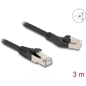 Tinklo kabelis DeLOCK RJ45 Cat.8.1 45° kairėn kampuotas į tiesų 3 m juodas