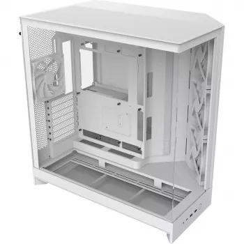 PC korpusas NZXT H9 Flow Midi Tower baltas — ATX/EATX/Micro ATX/Mini-ITX, 3x140 mm priekyje, 1x120 mm gale, 2x3,5 col. ir 6x2,5 col. nišos, grūdintas stiklas