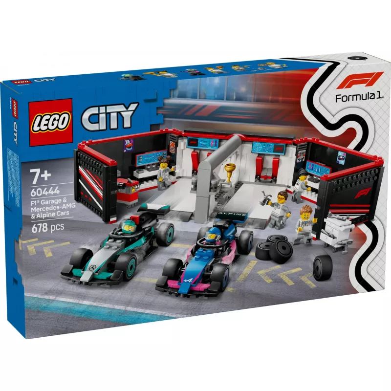LEGO CITY 60444 F1 garažas su Mercedes-AMG ir Alpine automobiliais