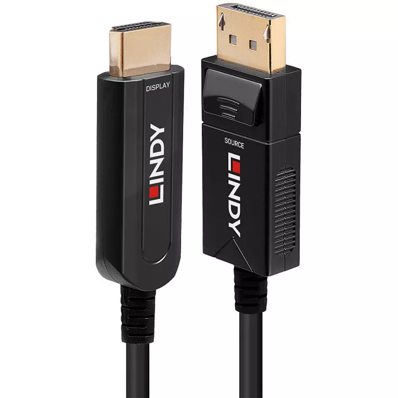 Lindy 10 m hibridinis šviesolaidinis DisplayPort 1.2 į HDMI 18G laidas