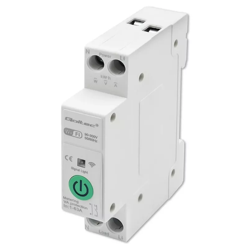 DIN bėgelio WiFi relė QOLTEC 50881 — tinklo perjungimo relė 63A elektros instaliacijoms