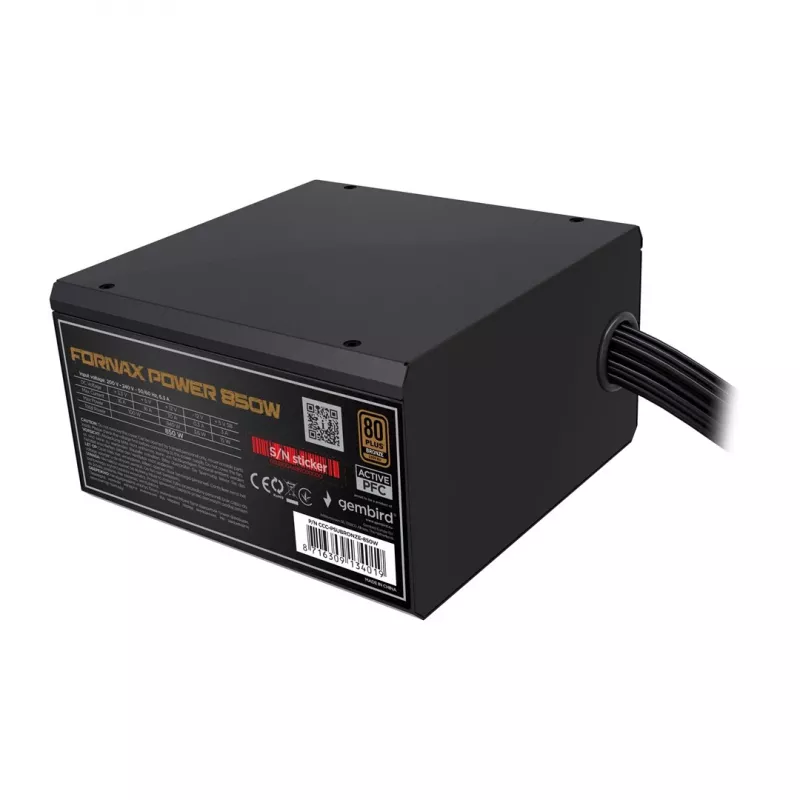 Gembird CCC-PSUBRONZE-850W Maitinimo blokas Fornax Power 850W aktyvus PFC 12cm ventiliatorius 80+Bronze spalvota dėžutė