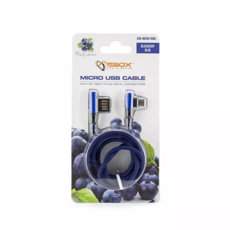 Sbox USB->Micro USB 90 M/M 1,5 m USB-MICRO-90BL mėlynių mėlyna