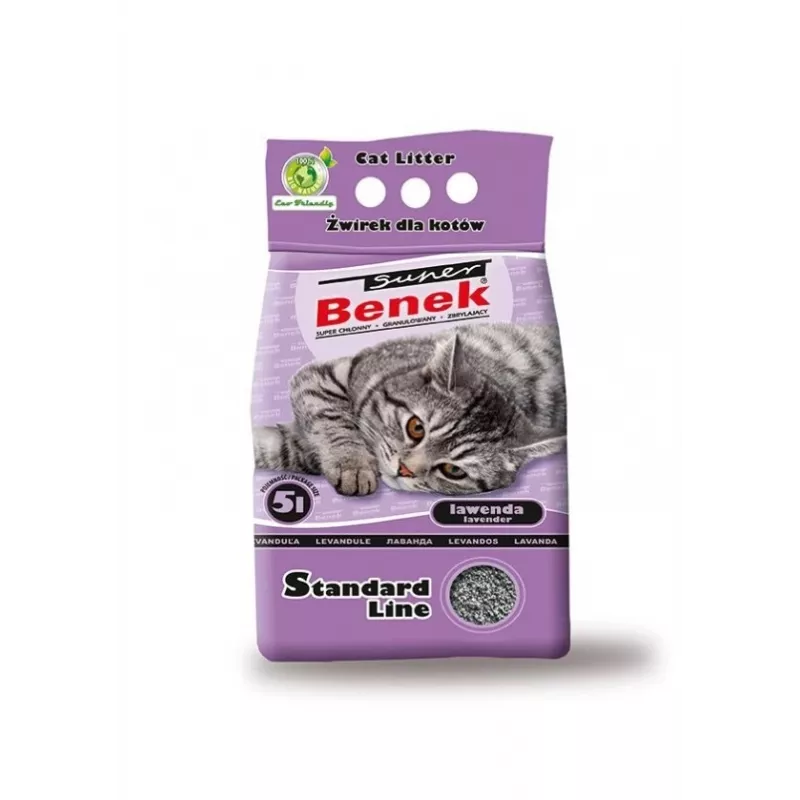Sulipantis kačių kraikas Super Benek Certech Super Benek Standard Lavender, 5 L, bentonito granulės, greitai sugeriantis