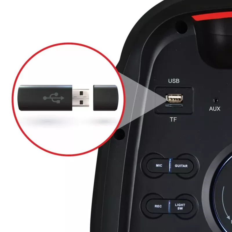 Nešiojama kolonėlė MANTA ATTIS SPK0802 120 W, Bluetooth, laidinis įvestis, įkraunama, FM, LED lemputės