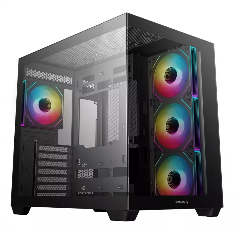 PC korpusas DeepCool CG530 4F Midi Tower Juoda — grūdintas stiklas, ATX/ITX/Micro ATX, 3x120mm ventiliatoriai, USB-C