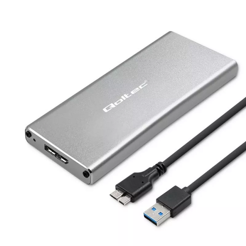 Aliuminio korpusas QOLTEC 51833, skirtas M.2 SSD, SATA į USB 3.0, palaiko iki 2TB