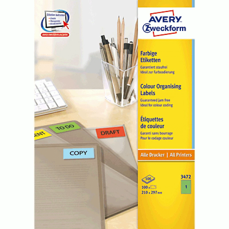 Lipnūs spausdintuvo lipdukai AVERY 3472 žali 210 x 297 mm