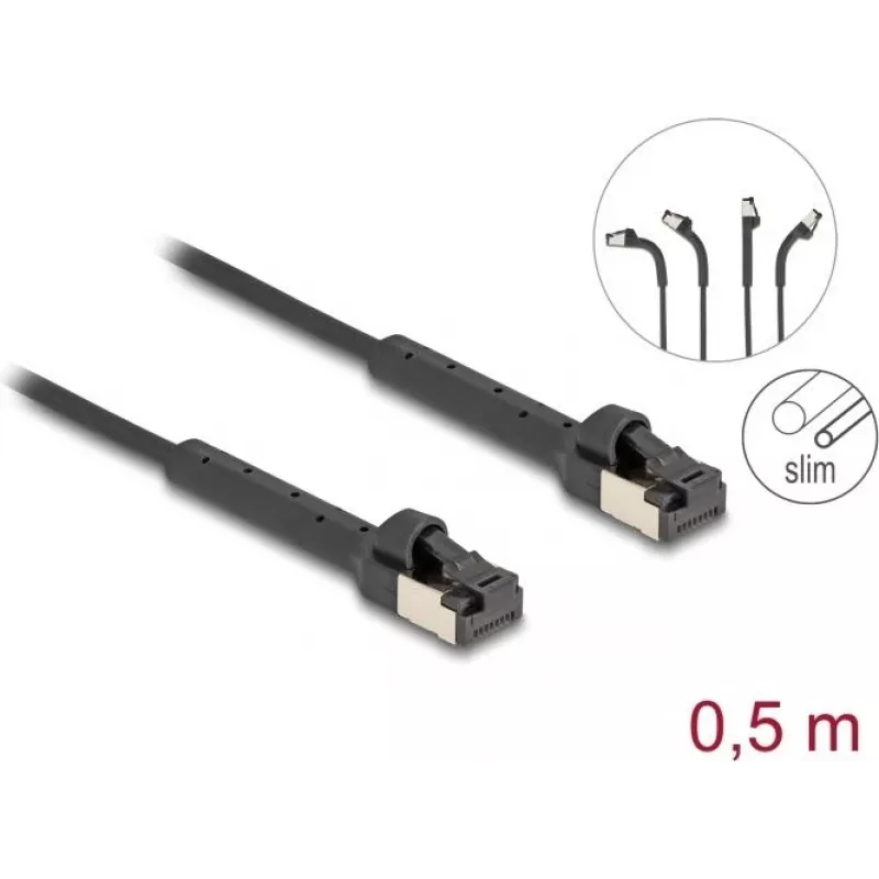 Tinklo kabelis DeLOCK RJ45 plonas Cat.6A U/FTP 0,5 m juodas