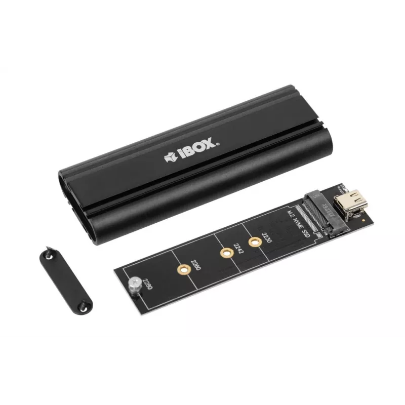 SSD korpusas IBOX HD-07, skirtas 1x M.2 diskui, USB 3.2 Gen 2 (10 Gbit/s), USB-C, juodas