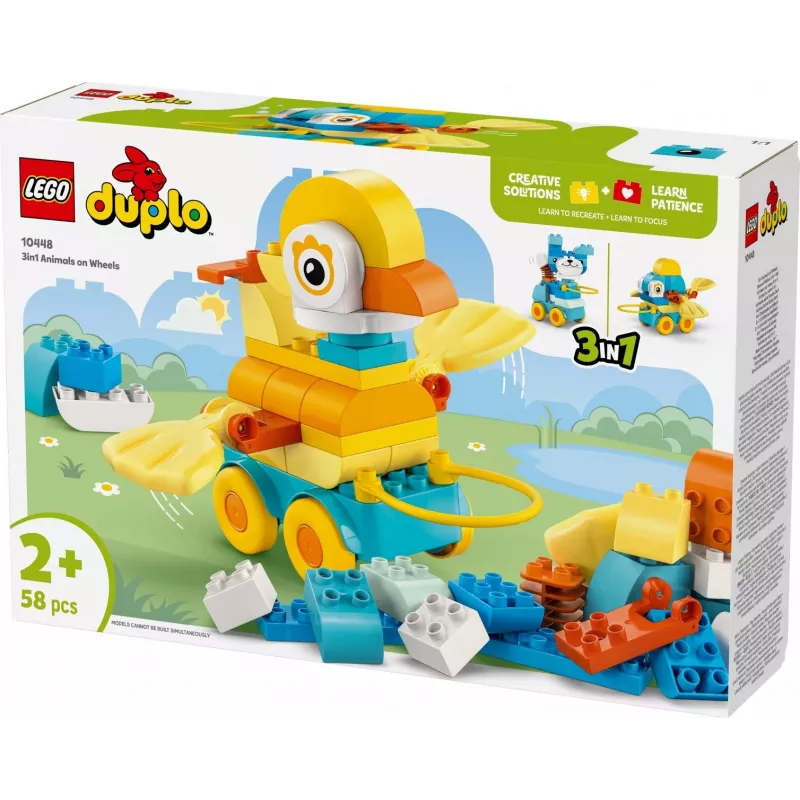 „LEGO DUPLO 3 viename gyvūnai ant ratukų“ žaislų rinkinys 10448 — „DUPLO“ statomi ir žaidžiami gyvūnai, 58 dalys, amžius 2+