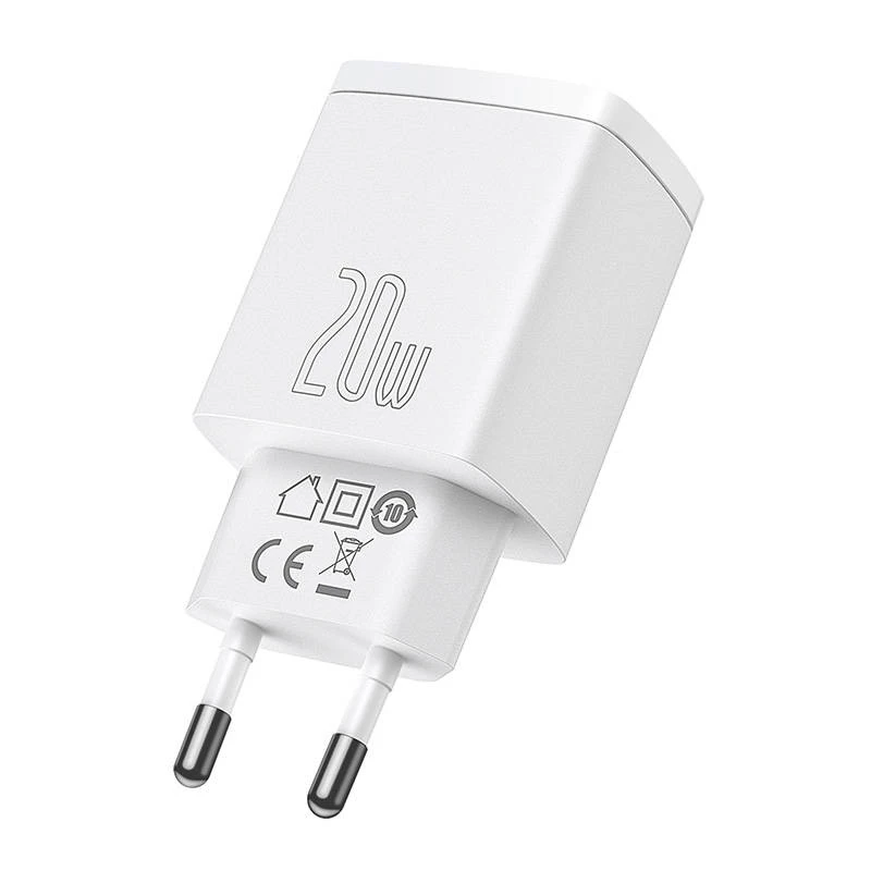 Sieninis įkroviklis Baseus Compact 1x USB-A + 1x USB-C 3A, kompaktiškas kelioninis adapteris