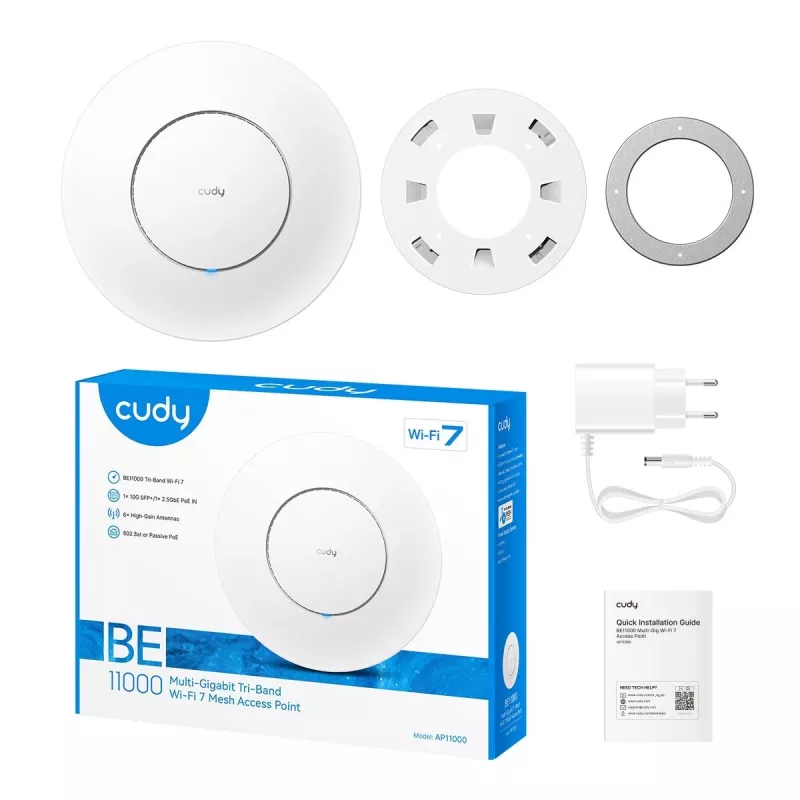 Belaidis prieigos taškas Cudy AP11000 — trijų juostų Wi‑Fi 6 (2,4/5/6 GHz), 5760 Mbps, MU‑MIMO, lubų/sienos montavimas