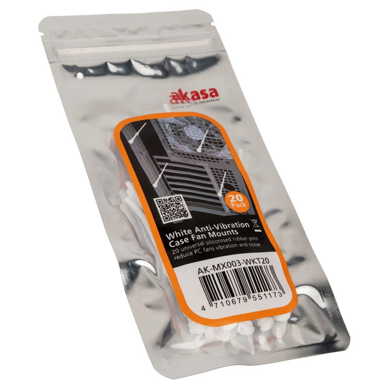 Akasa AK-MX003-WKT20 Antivibraciniai PC ventiliatorių laikikliai, balti, 20 vnt.