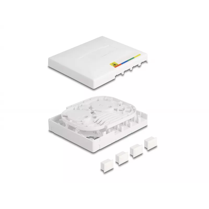 DeLOCK optinio pluošto jungčių dėžutė FTTH, montuojama ant sienos, 4 x SC Simplex LC Duplex, balta
