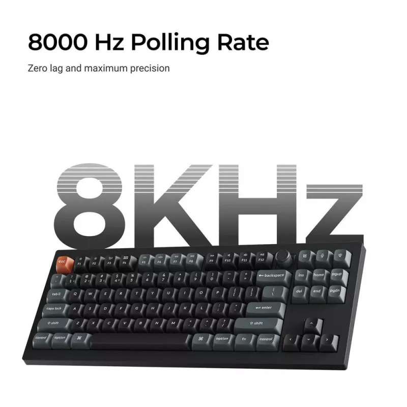 Mechaninė klaviatūra Keychron V3 Ultra 8K — laidinė ir Bluetooth, QWERTY išdėstymas, RGB LED, juoda