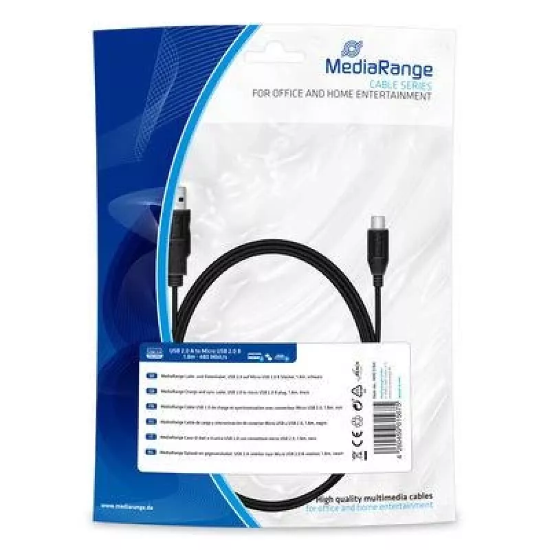 Įkrovimo ir duomenų kabelis MediaRange MRCS184 USB 2.0 į micro USB 2.0 B kištuką 1,8 m juodas