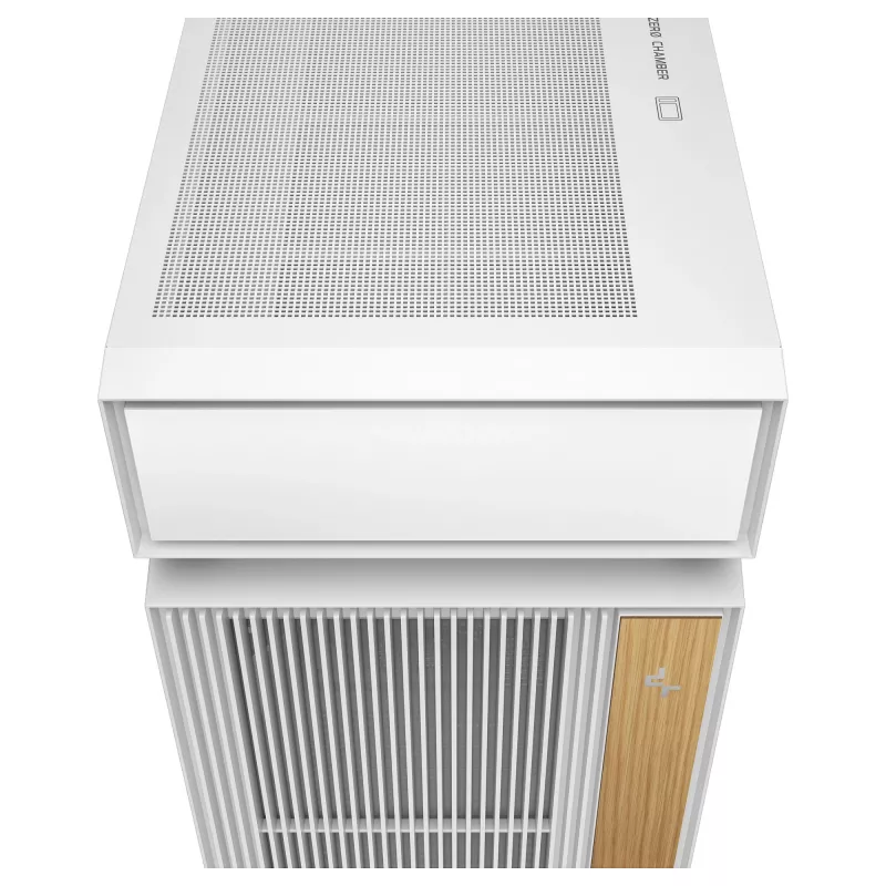 Stalinio kompiuterio korpusas DeepCool CL6600 WH — baltas, palaiko ATX/PS2/SFX/SFX-L maitinimo blokus, 140 mm priekyje, 120/140 mm viršuje/gale, 2,5 colio ir 3,5 colio diskus