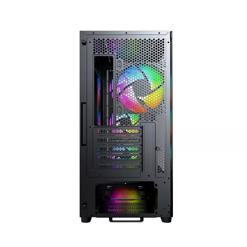Montech X5M (B) Micro Tower PC korpusas — Micro‑ATX/Mini‑ITX, 3x120mm priekyje, 1x120mm gale, palaiko ATX PSU, 2x3.5 colio + 4x2.5 colio, juoda