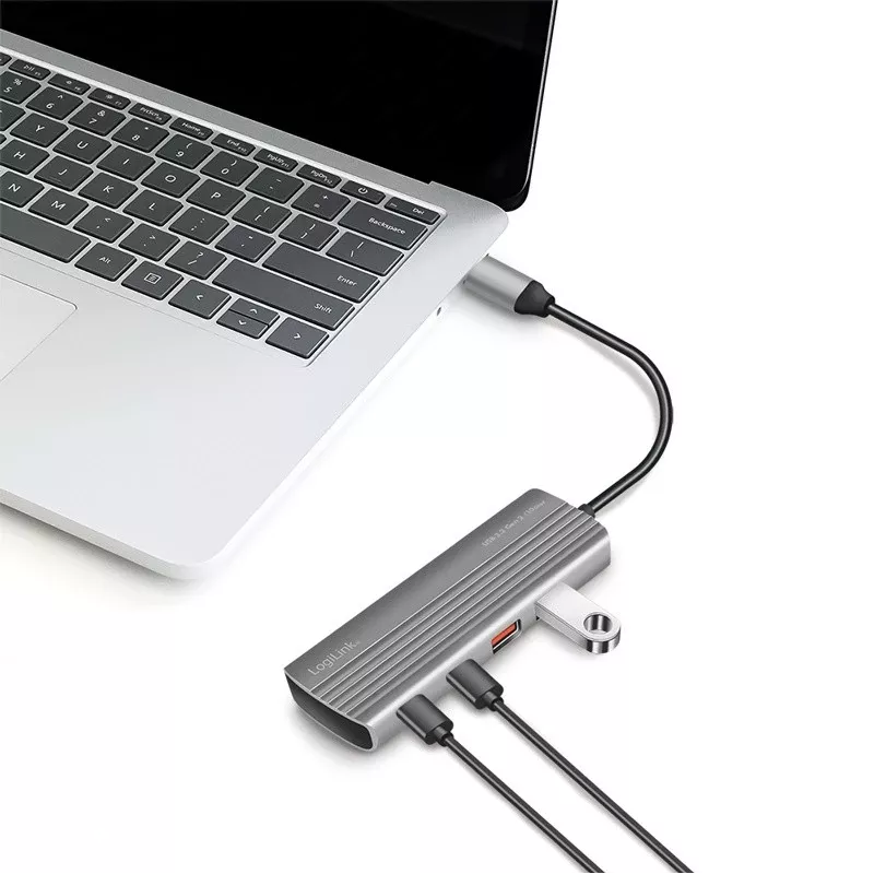 LogiLink USB 3.2 Gen2 koncentratorius 7+1 prievadų 2x USB-A 5x USB-C PD 100W aliuminis