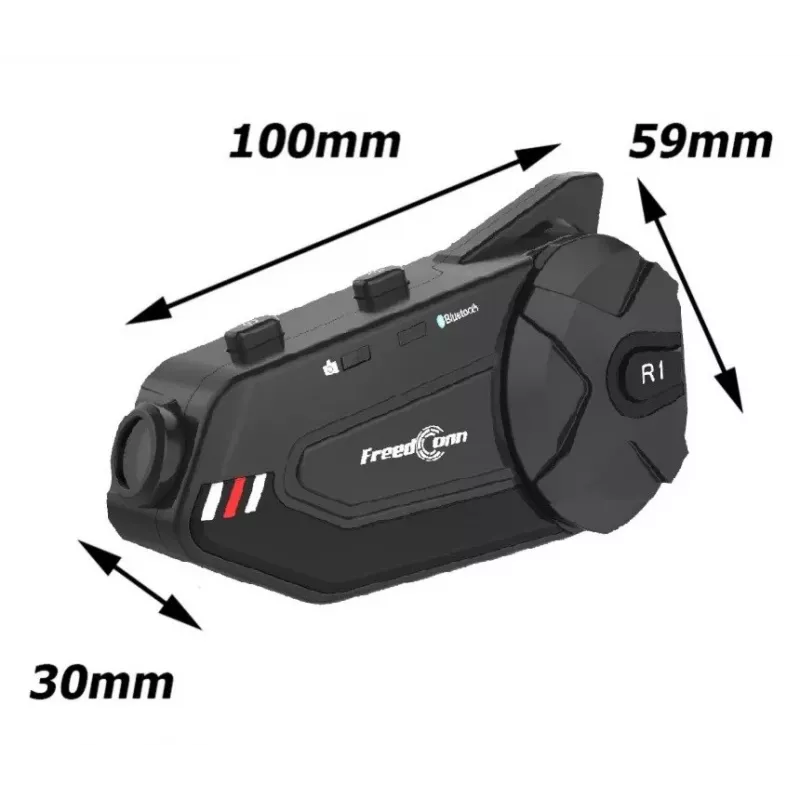 Ausinės FreedConn R1 PLUS E motociklininkų Bluetooth domofonas, Bluetooth 5.0+EDR, veikimo nuotolis 1000 m, IP65, FM, 1080p vaizdo įrašas, 30 h pokalbių laikas