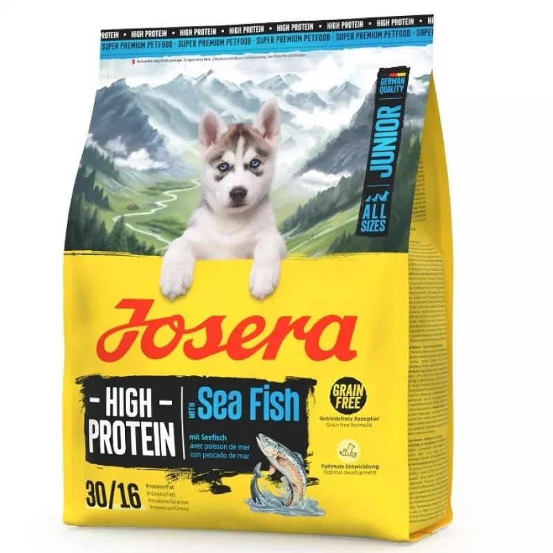 Sausas šuniukų maistas JOSERA High Protein Junior Sea Fish 3 kg — daug baltymų turinti žuvies formulė augantiems šunims