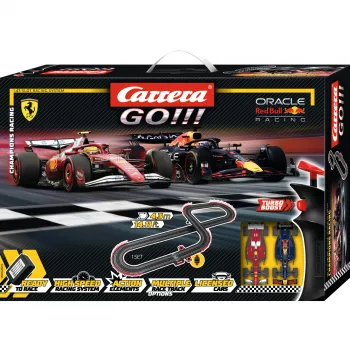 Racetrack CARRERA GO!!! Champion's Racing — slotinių automobilių rinkinys, mastelis ir specifikacijos pagal gamintoją
