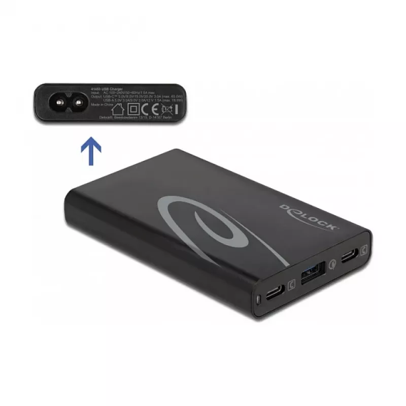 DeLOCK USB įkroviklis 2 x USB Type-C PD 3.0 + 1 x USB Type-A, 60 W